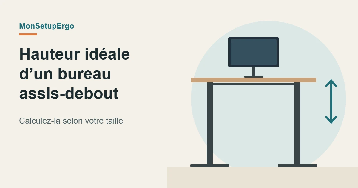 Illustration d’un bureau assis-debout avec une flèche de réglage de hauteur