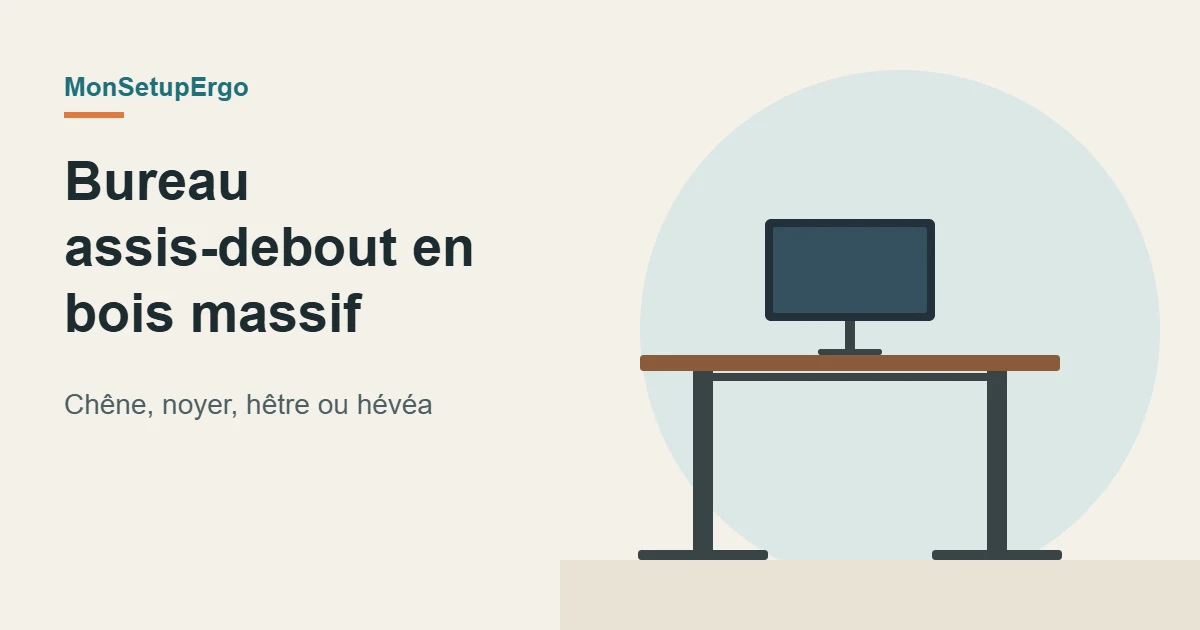 Illustration d’un bureau assis-debout avec un plateau en bois foncé