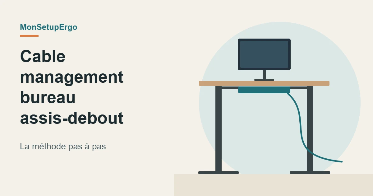 Illustration d’un bureau assis-debout avec une goulotte et un câble rangés